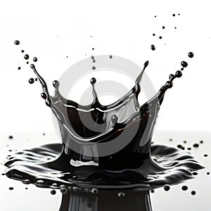 Black liquid splashing isolated on transparent background