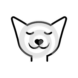 Black little cat kitten with big ears. Vector logo and icon.