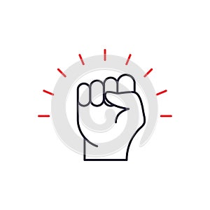 Black Lives Matter. Fist Hand up Line Icon. Fist raised up. Girl Power. Feminism symbol. Concept of Unity, Revolution