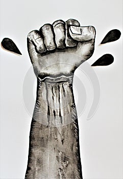 Black Lives Matter Fist Symbol Black and White Watercolor hand drawn illustration