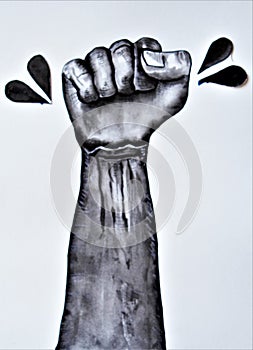 Black Lives Matter Fist Symbol Black and White Watercolor hand drawn illustration