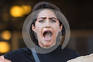 Black lives matter protestor shouting during march on City Hall