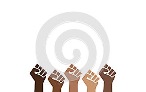 Black Lives Matter proud fists, black history pride, copy space white background, prejudice discrimination activism banner