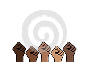 Black Lives Matter proud fists, black history pride, copy space white background, prejudice discrimination activism banner photo
