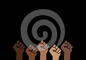 Black Lives Matter proud fists, history pride month, copy space black background, prejudice discrimination activism minority photo