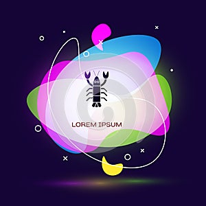 Black Lobster icon isolated on blue background. Abstract banner with liquid shapes. Vector.