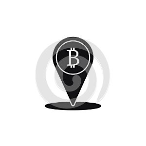 Black Location bitcoin icon isolated on white background. Physical bit coin. Blockchain based secure crypto currency