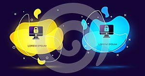 Black Lock on computer monitor screen icon isolated on black background. Security, safety, protection concept. Safe