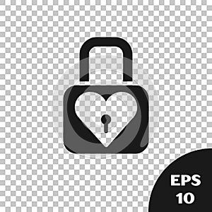 Black Lock and heart icon isolated on transparent background. Locked Heart. Love symbol and keyhole sign. Valentines day