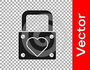 Black Lock and heart icon isolated on transparent background. Locked Heart. Love symbol and keyhole sign. Valentines day symbol.