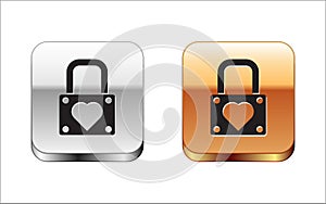 Black Lock and heart icon isolated on white background. Locked Heart. Love symbol and keyhole sign. Valentines day