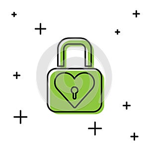 Black Lock and heart icon isolated on white background. Locked Heart. Love symbol and keyhole sign. Valentines day