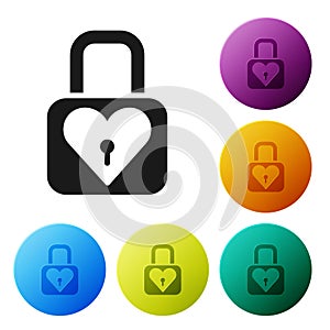 Black Lock and heart icon isolated on white background. Locked Heart. Love symbol and keyhole sign. Valentines day