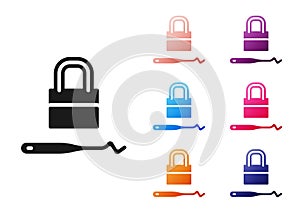 Black Lockpicks or lock picks for lock picking icon isolated on white background. Set icons colorful. Vector