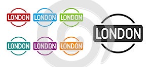 Black London sign icon isolated on white background. Set icons colorful. Vector
