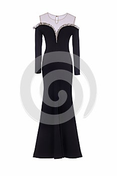 Black long evening dress isolated on white