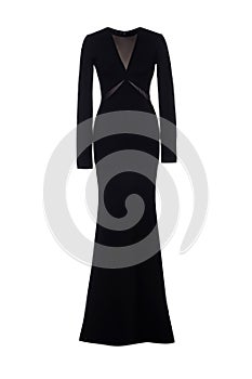 Black long evening dress on white background