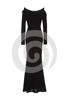 Black long evening dress on white background