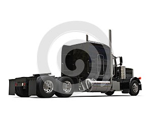 Black long haul semi - trailer big truck - back view