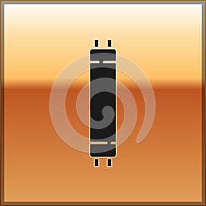 Black Long luminescence fluorescent energy saving lamp icon isolated on gold background. Vector