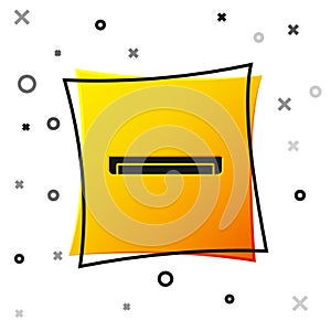 Black Long luminescence fluorescent energy saving lamp icon isolated on white background. Yellow square button. Vector