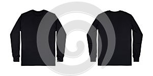 Black long sleeve t shirt in front and back view isolated on white background