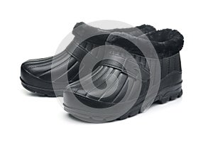 Black low rubber boots with faux fur