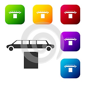 Black Luxury limousine car and carpet icon isolated on white background. For world premiere celebrities and guests