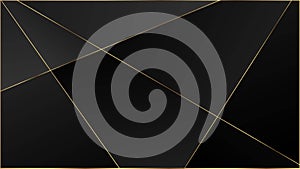 Black Luxury Polygon Pattern. Gold Lines Triangular Premium Border.