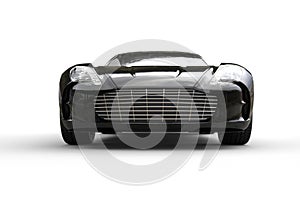 Black luxury sports car on white background. Front view.