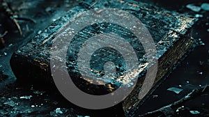 Ancient Waterlogged Book: A Mysterious Teal Treasure photo