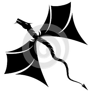 Black Magic Dragon Icon Silhouette Isolated on White Background