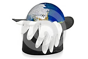 Black magic hat and gloves with earth