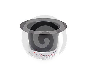 Black magic hat and playing cards isolated on a white background