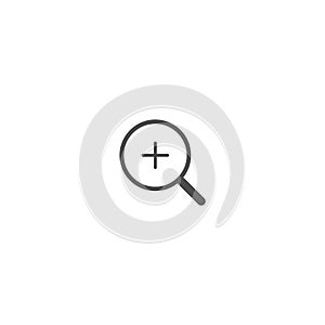 Black magnifier with plus sign isolated on white. Magnifying glass icon. Zoom button for web pages