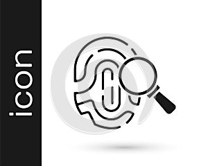 Black Magnifying glass with fingerprint icon isolated on white background. Identification sign. Vector