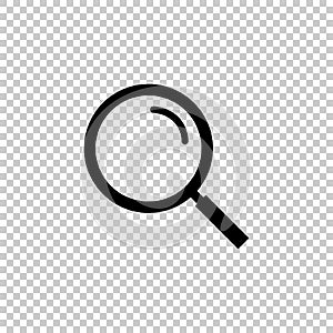 Black magnifying glass, vector icon on transparent background