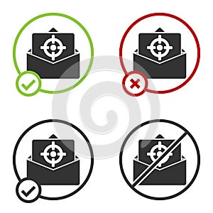 Black Mail and e-mail icon isolated on white background. Envelope symbol e-mail. Email message sign. Circle button