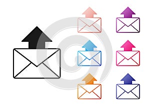 Black Mail and e-mail icon isolated on white background. Envelope symbol e-mail. Email message sign. Set icons colorful