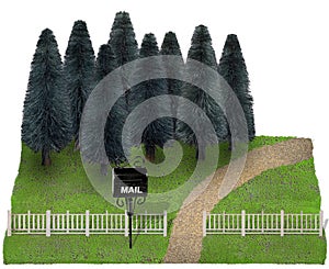 Black Mailbox on a stand at the end of the driveway