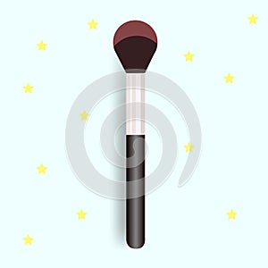 Black makeup brush, female cosmetics, 3d realistic vector illustration.