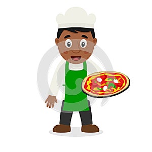 Black Male Chef Character with a Pizza