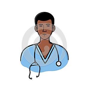 Black male doctor in uniform illustration on white background