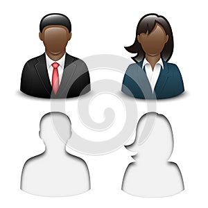Black male and female user icons. Vector