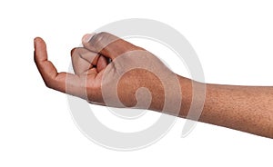 Black male hand beckoning isolated on white