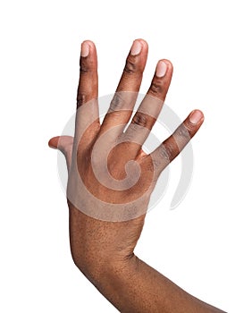 Black male hand isolated on white background