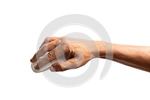 Black male hand using computer mouse on white background