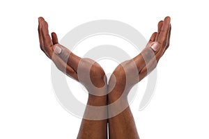 Black male hands keeping in cupped shape, cutout photo