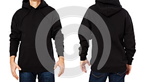 Black male sweatshirt set template isolated. Man sweatshirts set with mockup and copy space. Hoody design. Hoodie front and back