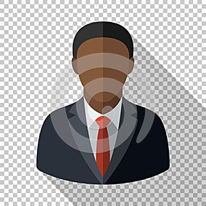 Black male user icon in flat style on transparent background